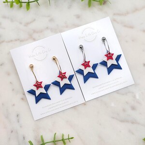 Stacked Stars Hoop Clay Earrings | Cute 4th of July Earrings | Red, White & Blue Earrings | Patriotic America Jewelry | Handmade