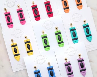Buntstifte Ton baumeln Ohrringe | Niedliche Zurück zu Schule Ohrringe | Spaß Lehrer Wertschätzung Geschenk | Personalisierter Schmuck | Handgefertigt