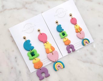 Lucky Charms Marshmallow Clay Dangle Earrings | Cute St. Patrick's Day Earring | Fun Green Lucky Clover St Patty's Food Jewelry | Handmade