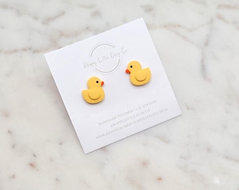 Pendientes de arcilla con forma de patito de goma / Joyas llamativas, divertidas y originales / Regalo para amantes de los patitos de goma / Hechos a mano
