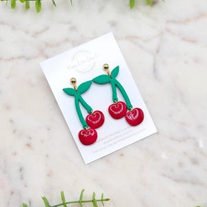 Cherries Clay Dangle Earrings | Cute Summer Earrings | Tropical Fruit Earrings | Fun Miniature Food Jewelry | Food Lover Gift | Handmade