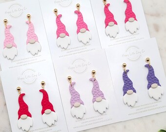 Heart Embossed Gnome Clay Dangle Earrings | Cute Valentine's Day Earrings | Gonk Earrings | Galentine's Gift Idea | Handmade