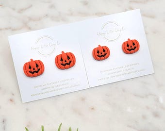 Jack-O-Lantern Polymer Clay Stud Earrings | Cute Halloween Earrings |  Pumpkin Earrings | Spooky Fall Autumn Clay Earrings | Handmade