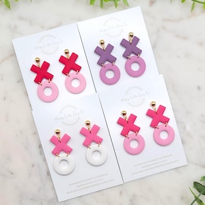 XOXO Polymer Clay Dangle Earrings | Cute Valentine&#39;s Day Earrings | Fun Heart Love Themed Jewelry | Galentine&#39;s Gift for Her | Handmade