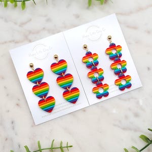 Rainbow Heart Daisy Trio Clay Earrings | Pride Statement Earrings | LGBTQ+ Earrings | Pride Month Jewelry | Gay Pride Gift | Handmade