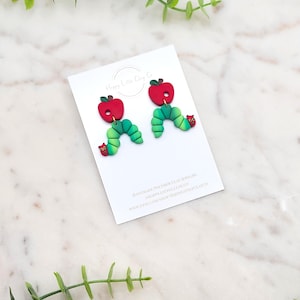 Hungry Caterpillar Clay Dangle Earrings | Cute Back to School Earrings | Fun Teacher Appreciation Gift | Unique Teacher Jewelry | Handmade