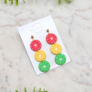 Citrus Slice Trio Clay Earrings | Cute Summer Earrings | Tropical Fruit - Lemon Lime Grapefruit - Earrings | Fun Food Jewelry | Handmade