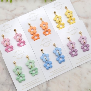 Ombre Daisy Flower Clay Dangle Earrings | Cute Spring Summer Earrings | Fun Floral Jewelry | Colorful Bold Statement Earrings | Handmade
