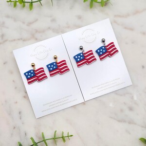 Wavy USA Flag Clay Dangle Earrings | Cute 4th of July Earrings | Red, White & Blue Earrings | Patriotic America Jewelry | Handmade