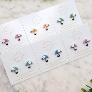 Floral Umbrella Clay Stud Earrings | Cute Spring Summer Earrings | Quirky Whimsical Rainy Day Statement Jewelry | Handmade