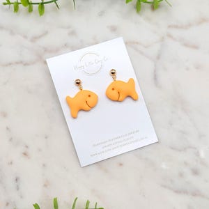 Goldfish Cracker Dangle Earrings | Handcrafted Polymer Clay Earrings | Fun Novelty Miniature Snack Food Jewelry | Food Lover Gift