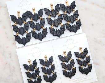 Flying Bat Trio Clay Dangle Earrings | Cute Halloween Earrings | Spooky Fall Clay Earrings | Black Bat Lover Gift | Handmade