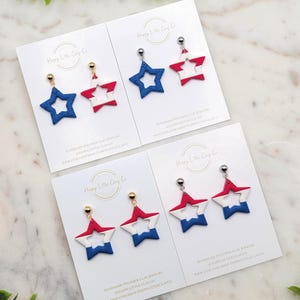 Stars and Stripes Clay Dangle Earrings | Cute 4th of July Earrings | Red, White & Blue Earrings | Patriotic America Jewelry | Handmade