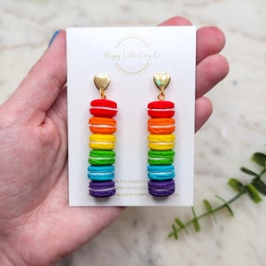 Rainbow Macaron Dangle Earrings | Pride Statement Earrings | LGBTQ+ Earrings | Pride Month Jewelry | Gay Pride Gift | Handmade