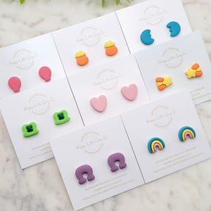 Lucky Charms Marshmallow Clay Stud Earrings | Cute St. Patrick&#39;s Day Earring | Fun Green Lucky Clover St Patty&#39;s Day Food Jewelry | Handmade
