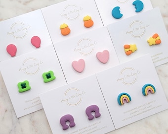 Lucky Charms Marshmallow Clay Stud Earrings | Cute St. Patrick's Day Earring | Fun Green Lucky Clover St Patty's Day Food Jewelry | Handmade