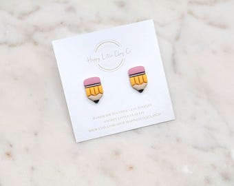 Gelbe Bleistift-Ton Ohrstecker | Niedliche Zurück zu Schule Ohrringe | Spaß Lehrer Wertschätzung Geschenk | Personalisierter Schmuck | Handgefertigt