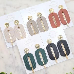 TAIGA Collection | Striped Geometric Oval Clay Dangle Drop Earrings | Neutral Boho Earrings | Modern Statement Jewelry | Handmade