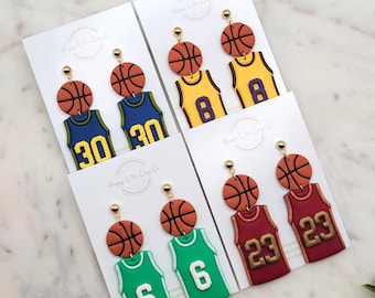 CUSTOM Basketball Jersey Polymer Clay Dangle Earrings | Lightweight Unique Fun Basketball Player Sports Fan Gift Earrings | Handmade