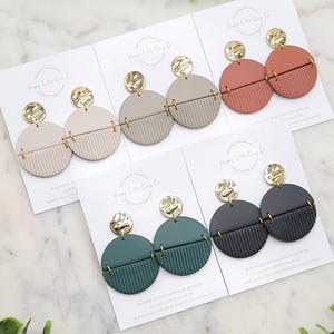 TAIGA Collection | Striped Separated Circle Clay Dangle Drop Earrings | Neutral Boho Earrings | Modern Statement Jewelry | Handmade