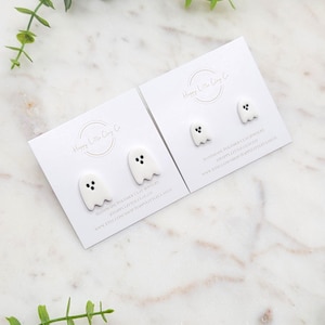Wavy Ghost Polymer Clay Stud Earrings | Cute Halloween Clay Earrings | Halloween Fall Spooky Ghost Clay Stud Earrings | Handmade | 2 SIZES