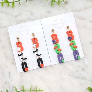 BOO Trio Clay Dangle Oorbellen | Leuke Halloween-oorbellen | Spooky Fall Clay-oorbellen | Leuke spookoorbellen | Halloween-cadeau voor minnaar | Handgemaakt