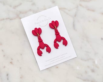 Hummer Langusten Ton Ohrringe | Niedliche Ozean Tier Ohrringe | Sommer Ohrringe | Küsten Strand Schmuck | Geschenk für Tierliebhaber | Handgefertigt