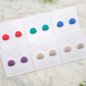 Clamshell Clay Stud Earrings | Cute Ocean Shell Earrings | Summer Earrings | Coastal Beach Jewelry | Beach Lover Gift | Handmade
