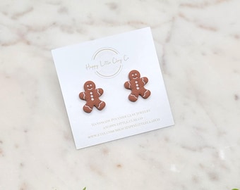 Gingerbread Man Polymer Clay Stud Earrings | Cute Christmas Earrings | Festive Christmas Cookies Food Clay Stud Earrings | Handmade