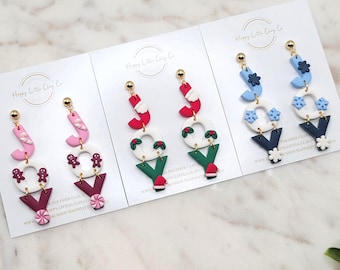 JOY Trio Clay Dangle Earrings | Cute Christmas Earrings | Fun Holiday Earrings | Winter Earrings | Christmas Lover Gift | Handmade