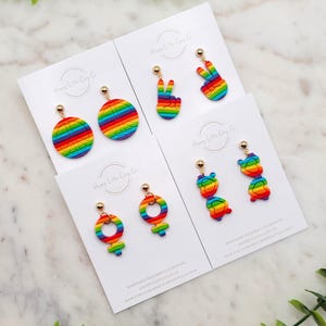 Rainbow Peace Heart Empowerment Clay Earrings | Pride Statement Earrings | LGBTQ+ Earrings | Pride Month Jewelry | Gay Pride Gift | Handmade