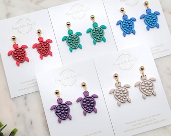 Pendientes colgantes de arcilla polimérica con forma de tortuga / Lindos pendientes de animales marinos / Pendientes de verano / Joyas de playa costera / Regalo para amantes de los animales / Hechos a mano