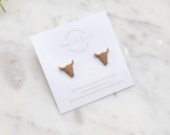 Bull Skull Polymer Clay Stud Earrings | Cute Western Themed Clay Earrings | Cowboy Cowgirl Western Clay Stud Earrings | Handmade