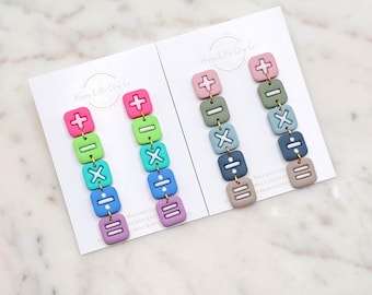 Math Equation Symbol Clay Dangle Earrings | Cute Back to School Earrings | Fun Teacher Appreciation Gift | Unique Teacher Jewelry | Handmade