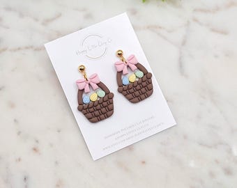 Easter Basket Clay Dangle Earrings | Cute Easter Spring Earrings | Bunny Rabbit Easter Egg Jewelry | Whimsical Easter Gift  | Handmade