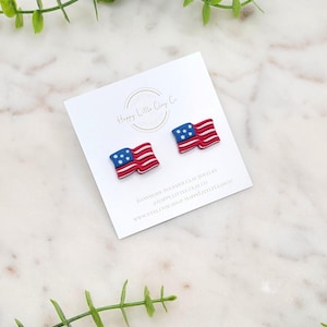 Wavy USA Flag Clay Stud Earrings | Cute 4th of July Earrings | Red, White & Blue Earrings | Patriotic America Jewelry | Handmade