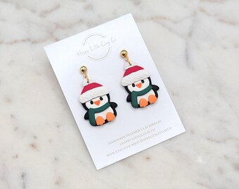 Weihnachtsmütze Pinguin Ohrringe | Süße Weihnachtsohrringe | Spaß Urlaub Ohrringe | Winter Ohrringe | Pinguin Liebhaber Geschenk | Handgefertigt