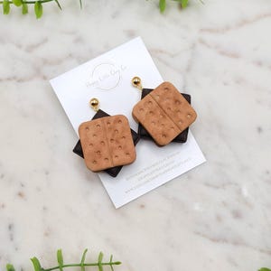 Smores Dangle Earrings | Handcrafted Polymer Clay Earrings | Fun Novelty Miniature Snack Food Jewelry | Food Lover Gift