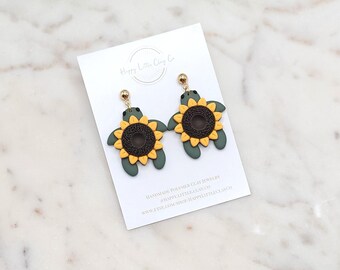 Pendientes colgantes de arcilla con diseño de tortuga y girasol / Lindos pendientes de animales marinos / Pendientes de verano / Joyería de playa costera / Regalo para amantes de los animales / Hechos a mano