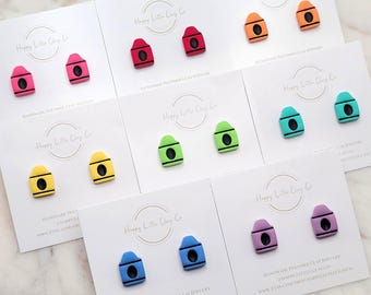 Buntstifte Ton Ohrstecker | Niedliche Zurück zu Schule Ohrringe | Spaß Lehrer Wertschätzung Geschenk | Personalisierter Schmuck | Handgefertigt