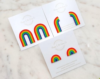 Rainbow Polymer Clay Stud Earrings | Pride Statement Earrings | LGBTQ+ Earrings | Pride Month Jewelry | Gay Pride Gift | Handmade