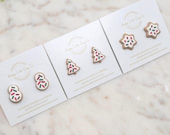クリスマス シュガー クッキー ポリマー クレイ スタッド イヤリング | かわいいクリスマス イヤリング | お祝いのクリスマス クッキー フード クレイ スタッド イヤリング | ハンドメイド