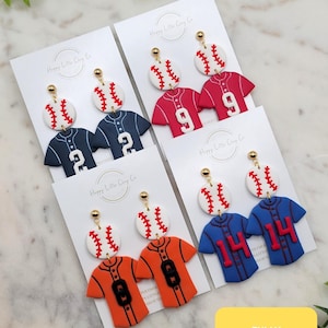 CUSTOM Baseball Jersey Polymer Clay Dangle Earrings | Lightweight Unique Fun Baseball Player Sports Fan Gift Earrings | Handmade