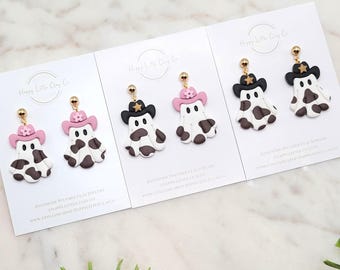 Cowboy Cowgirl Ghost Clay Dangle Earrings | Cute Halloween Earrings | Western Earrings | Spooky Fall Earrings | Ghost Lover Gift | Handmade