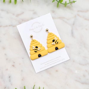 Bee on Beehive Clay Dangle Earrings | Cute Spring Animal Earrings | Animal Insect Bug Lover Earrings | Beekeeper Gift | Handmade