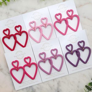Skinny Heart Polymer Clay Dangle Hoop Earring | Cute Valentine&#39;s Day Earring | Fun Love Themed Jewelry | Galentine&#39;s Gift for Her | Handmade