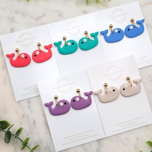 Whale Polymer Clay Dangle Earrings | Cute Ocean Animal Earrings | Summer Earrings | Coastal Beach Jewelry | Animal Lover Gift | Handmade
