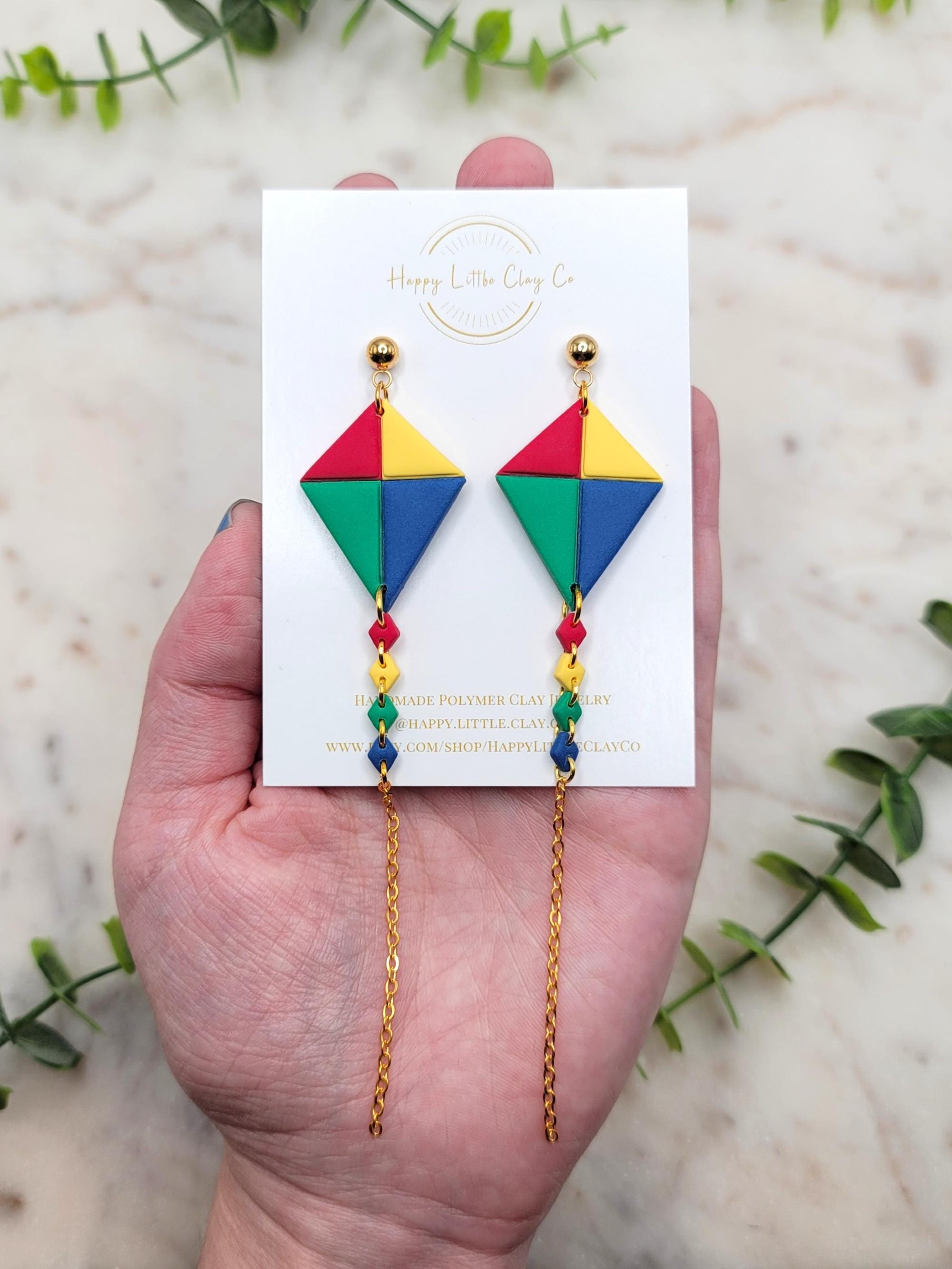 Kite Clay Dangle Earrings | Cute Summer Earrings | Fun Quirky Novelty ...