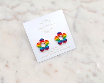Rainbow Daisy Flower Clay Stud Earrings | Pride Statement Earrings | LGBTQ+ Earrings | Pride Month Jewelry | Gay Pride Gift | Handmade