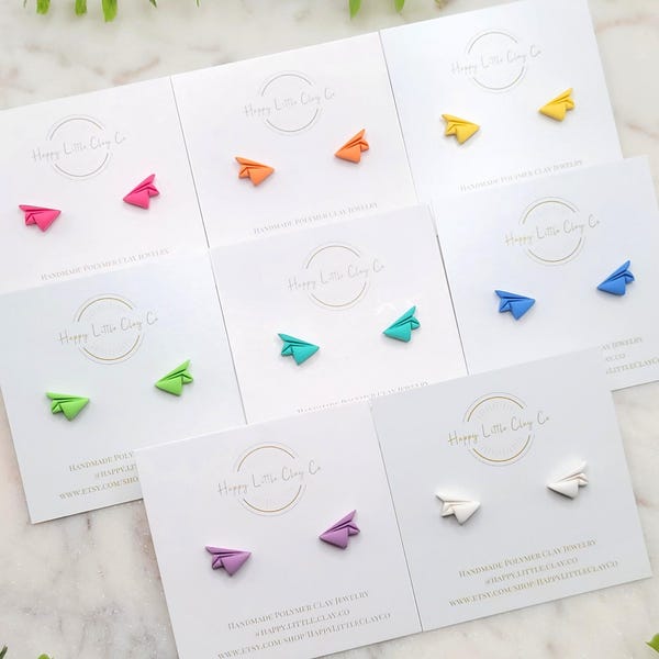 Oorknopjes van papieren vliegtuigklei | Leuke back to school-oorbellen | Leuk waarderingscadeau leraar | Origami-oorbellen | Handgemaakt